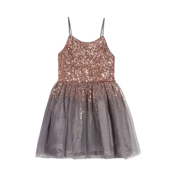 nwt Zunie Girls Sequin Party Dress Charcoal/Rose Gold Size 10 - Picture 1 of 6